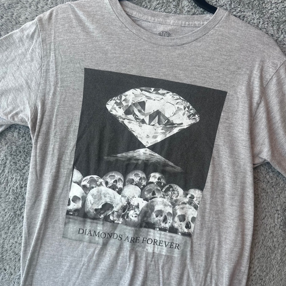 Diamond Supply Tee Shirt Mens Small Gray Skulls Diamonds Are Forever Y2K Skater